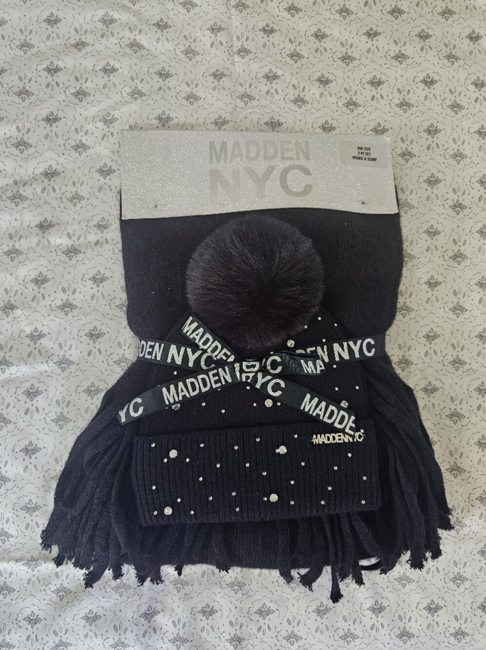Madden NYC Rhinestone Hat & Scarf Set